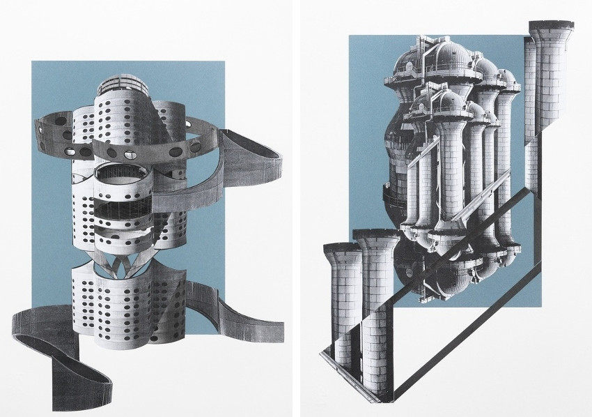 Frauke Dannert - Ribbon - Silo II, paper collage in kunstpalast and galerie pfab rupert in 2011 and 2014
