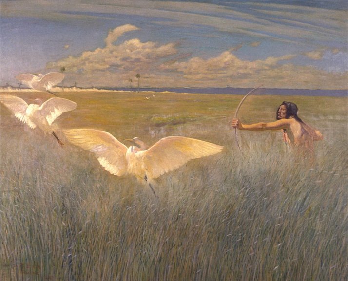 George de Forest Brush - Indian Hunting Cranes in Florida