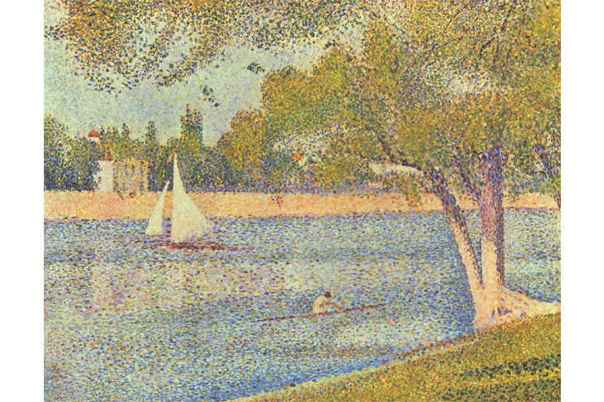 Pointillist artist Georges Seurat and his painting The Seine and la Grande Jatte - Springtime