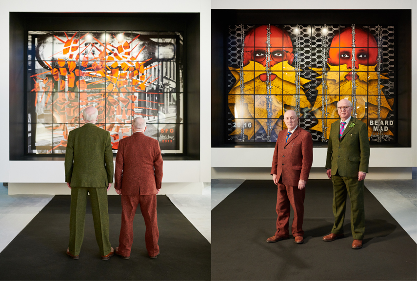 Gilbert and George in front of their work at BRAFA 2019. © Fabrice Debatty