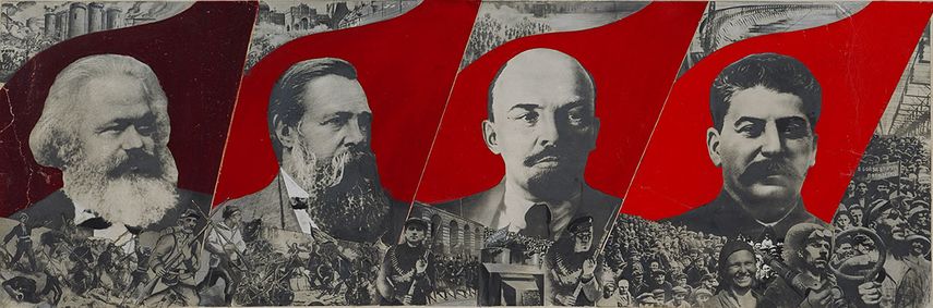 Gustav Klucis - Dressez la bannière de Marx, Engels, Lénine et Staline !, Esquisse pour une affiche, 1933
