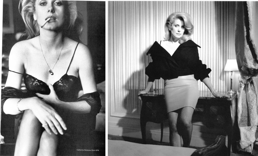 professional photo shoot of Catherine Deneuve portraits by Helmut Newton done outside studio