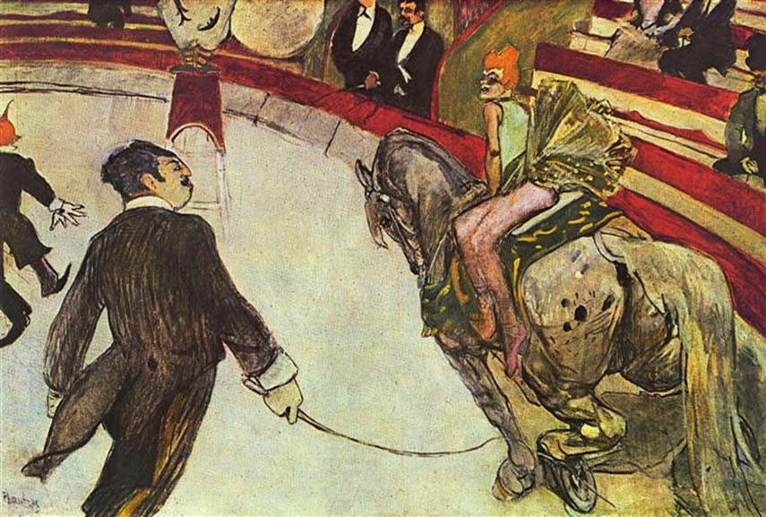 work by post impressionist artist Henri de Toulouse Lautrec - At The Circus Fernando, The Rider