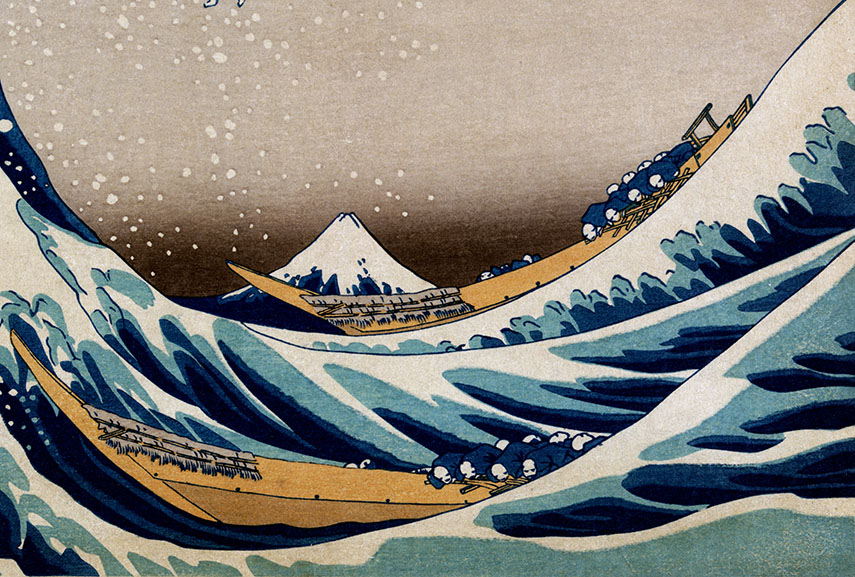 Hokusai painting – Under The Great Wave off Kanagawa, 1832, detail with ocean landscape 
