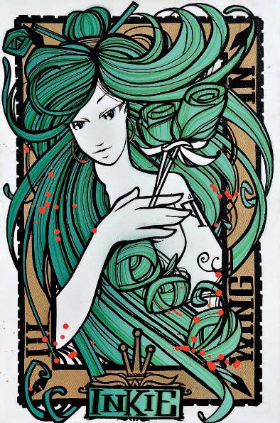 Inkie - Wing and a prayer-Green, 2012 (76 x 50,5 cm)