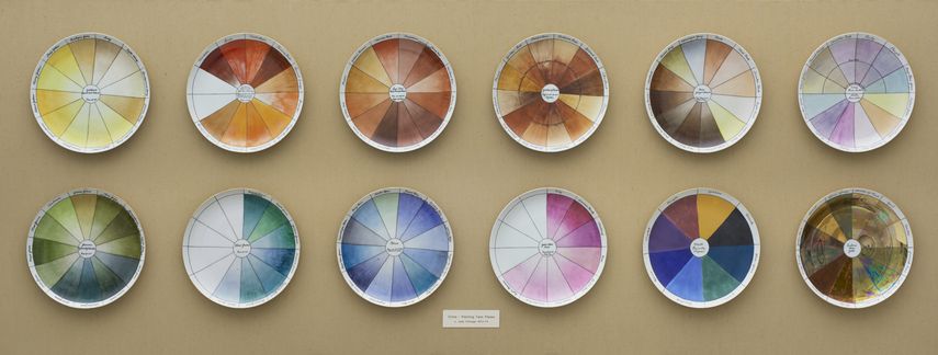 China-painting Color Test Plates for place settings for The Dinner Party, 1974