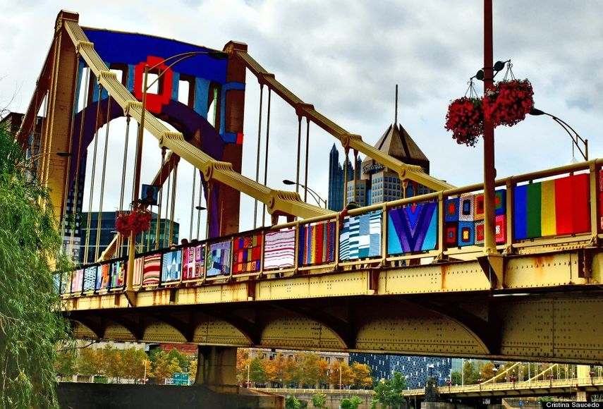 Knit the Bridge yarn bomb Project