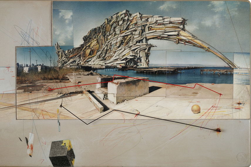 Lebbeus Woods - San Francisco Project - Inhabiting the Quake, 1995 is a view of the new city district