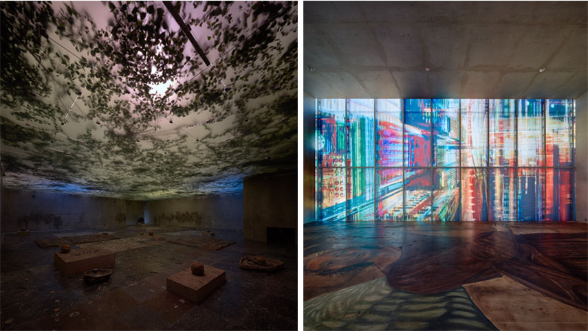 Left Adrian Villar Rojas, The Theater of Disappearance Installation view Kunsthaus Bregenz 1st floor, 2017 Right ground floor, 2017