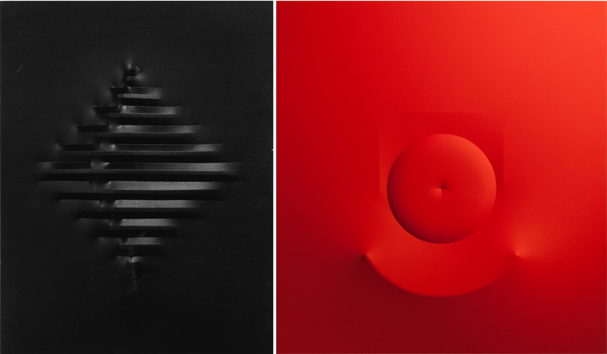 Left Agostino Bonalumi - Nero, 1973 Right Agostino Bonalumi - Rosso, 1966