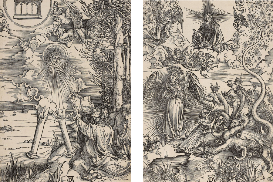 prints by Albrecht Durer - St John eating the book / The woman of the Apocalypse
