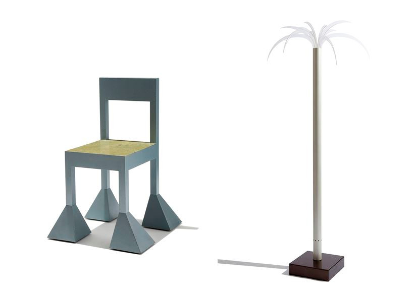 Left Alessandro Mendini - Spaziale Chair Right Dario Bartolini for Design Centre - San Remo Floor Lamp