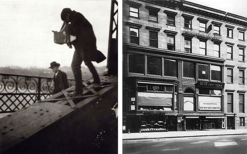 Alfred Stieglitz Photographing on a Bridge, c 1905, The exterior view of 291 in New York before 1913