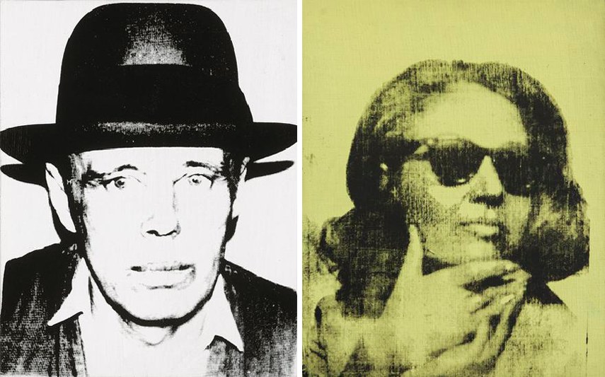 Left arts early books new work arts time portraits death paintings painting series- Andy Warhol - Joseph Beuys, 1980. Synthetic polymer and silkscreen ink on canvas - Hall Collection - Right - new painting series paintings Andy Warhol - Ethel Scull, 1963. Silkscreen ink paintings and acrylic on linen - Hall Collection