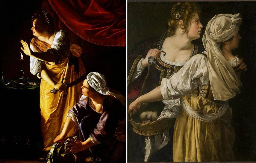 Left Artemisia Gentileschi - Judith and her Maidservant / Right Artemisia Gentileschi - Judith and her Maidservant with Head of Holofernes