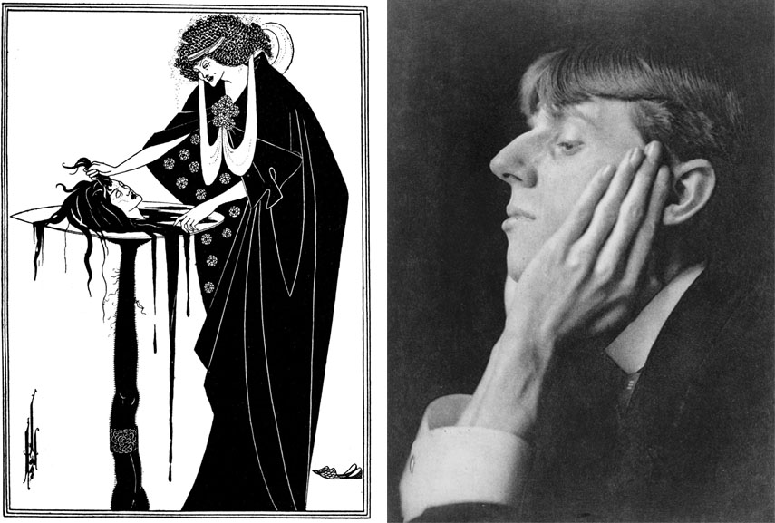 Left: Aubrey Beardsley - The Dancers Reward, Salomé - a tragedy in one act / Right: Aubrey Beardsley portrait