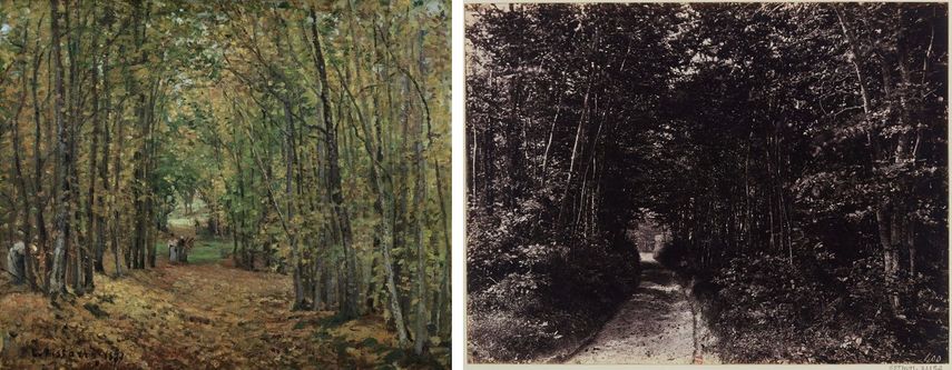 Camille Pissarro - The Woods at Marly, 1871, Eugène Cuvelier - Path in the Forest, 1850-1860