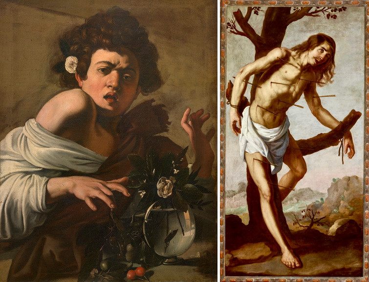 Left Caravaggio - Boy bitten by a lizard Right Francisco de Zurbaran - The Martyrdom of Saint Sebastian