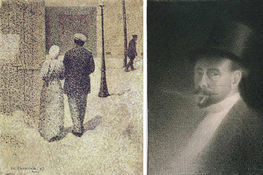 Charles Angrand - Couple in the street, 1887 - Collection of Musee d'Orsay, Paris and Charles Angrand - Self Portrait, 1892