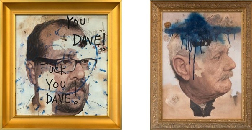 Left: Colin Chillag - Aversion and the Insubstantiality of Self (Ken Looking at Dave), 2014/ Oil on panel, 15x14 1/8 in. / Right: Colin Chillag - Old Man with Blue Hat, 2011-2014. Oil on canvas, 29 1/4 x 23 1/4 in.