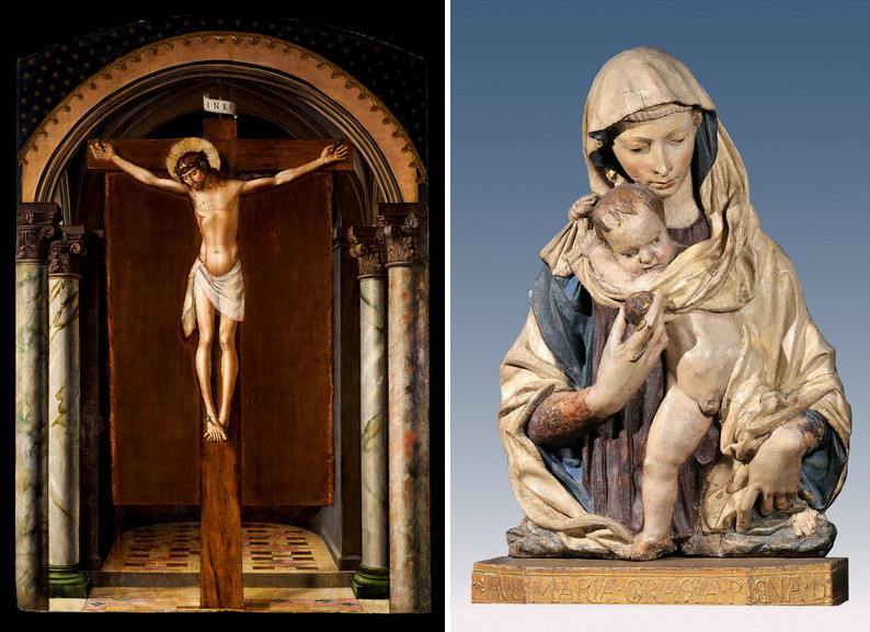 Left Donatello - Virgin of the Pomegranate Right Pedro Berruguete - Christ on the Cross