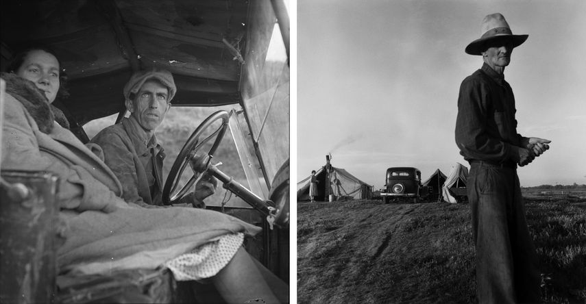 Family Ditched, Stalled, and Stranded, San Joaquin Valley, California, 1936, Drought Refugees, c. 1935