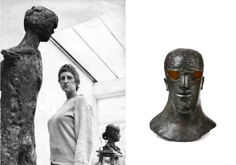 Left Elisabeth Frink with Birdman Right Elisabeth Frink - Goggle Head