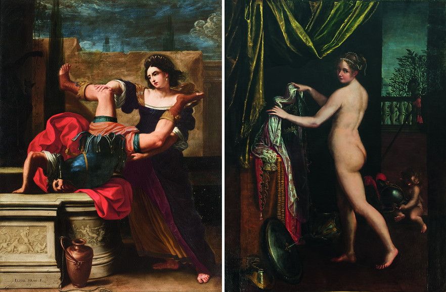 Left Elisabetta Sirani - Timoclea Killing Alexanders Captain Right Lavinia Fontana - Minerva dressing
