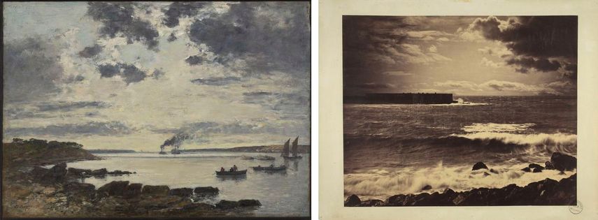 Eugène Boudin - Harbor of Brest, 1870, the Impressionism movement, Gustave Le Gray - The Great Wave, Sète, c. 1856-1857