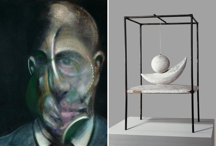Bacon - Portrait of Michel Leiris, 1976 Right Giacometti - Boule suspendue, 1930