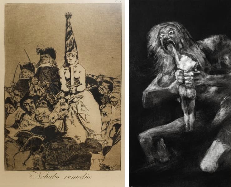 Francisco Goya - There was no help from Los Caprichos (The Caprices) (1797–1798), Robert Longo - Untitled (After Goya, Saturn Devouring His Son, 1819), 2016