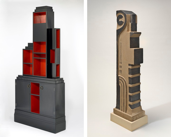 Left - Frankl Skyscraper bookcase 1926 Right - Storrs Auto Tower 1922