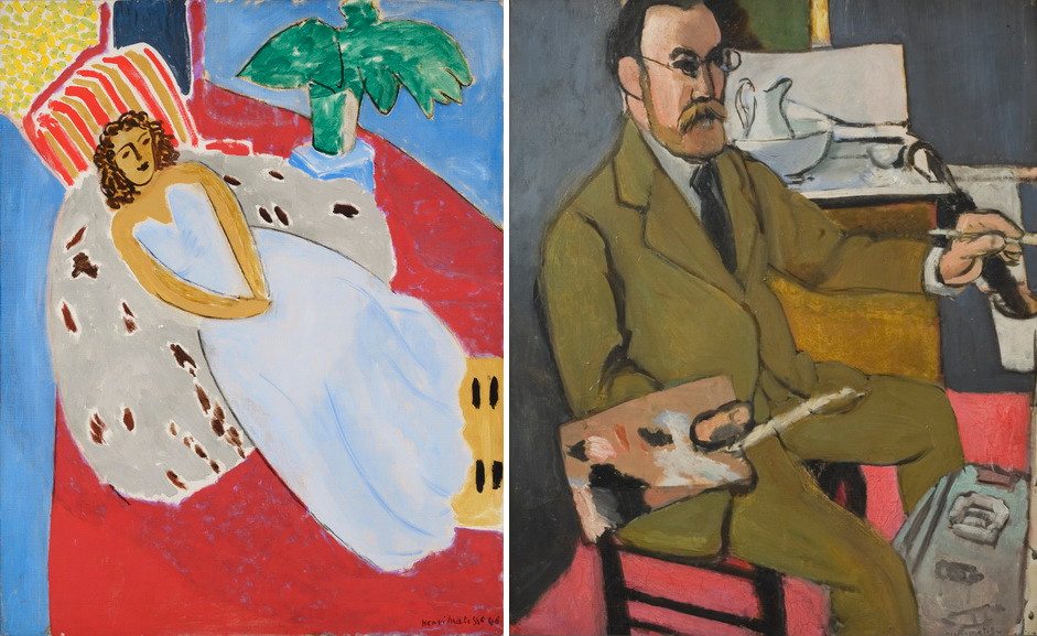 Left Henri Matisse - Young girl in White, background red Right Henri Matisse - Autoportrait
