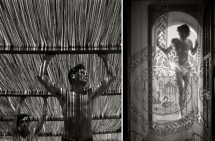 Left Herbert List - Young Men Under a Reed Roof Right Herbert List - Young man behind curtain