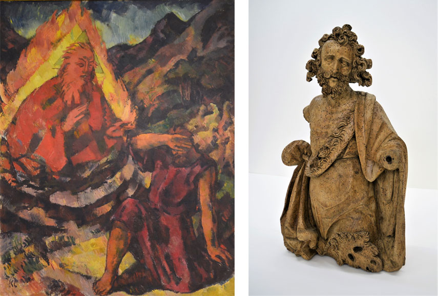 Left Karl Caspar - Der brennende Dornbusch, 1916 Right The sculpture Johannes der Täufer from the atelier of the Swabian Baroque sculptor Jörn Zürn
