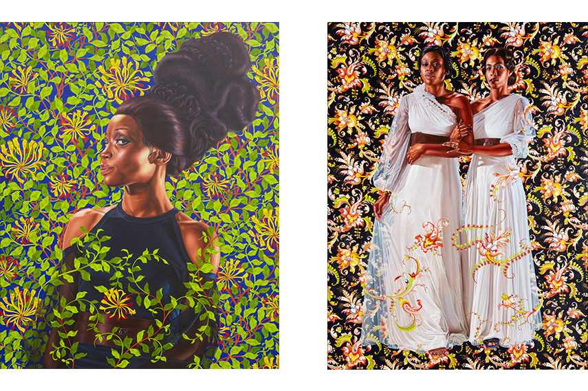 Left: Kehinde Wiley - Shantavia Beale II, 2012, Collection of Ana and Lenny Gravier. Courtesy Sean Kelly, New York. © Kehinde Wiley. Photo: Jason Wyche / Right: Kehinde Wiley - The Two Sisters, 2012, Collection of Pamela K. and William A. Royall, Jr. Courtesy of Sean Kelly, New York. © Kehinde Wiley. Photo: Jason Wyche
