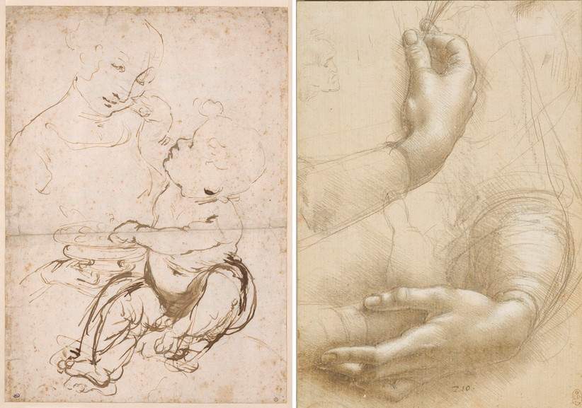 Leonardo da Vinci - Study of Madonna and Child and Study of hands