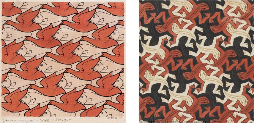 Left: M.C.Escher - Bird-Fish / Right: M.C.Escher - Artwork.