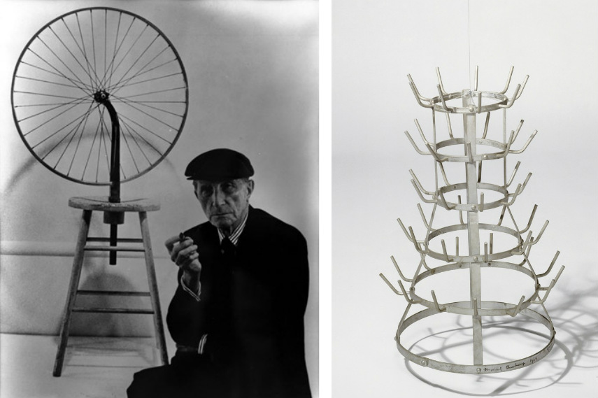 Marcel Duchamp - Bicycle Wheel 1913, Bottle Rack 1914