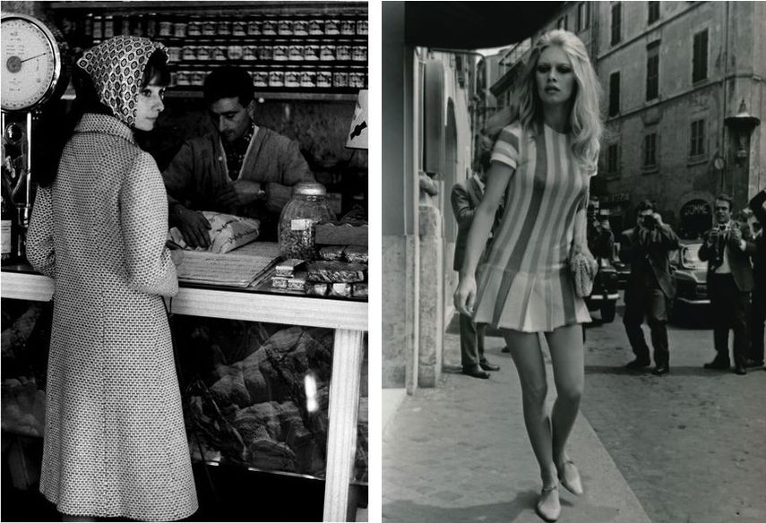 Marcello Geppetti - Audrey Hepburn dal pizzicagnolo Roma, 1961, Vittorio La Verde - Brigitte Bardot esce dall’hotel Forum Roma, 1965