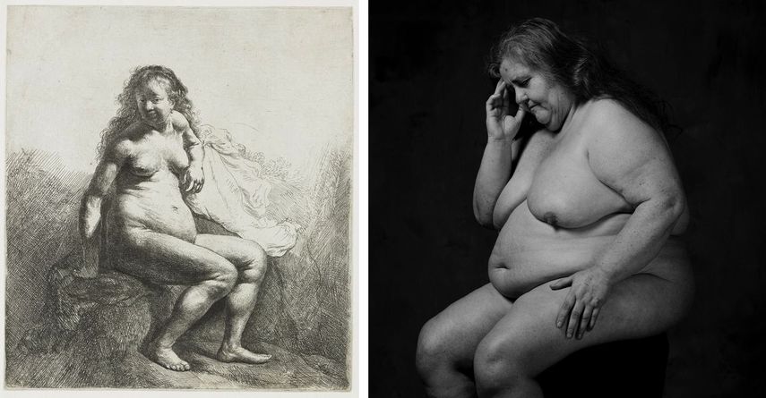 Rembrandt van Rijn - Nude Woman, 1629 - 1633, Erwin Olaf - La Penseuse, 1987