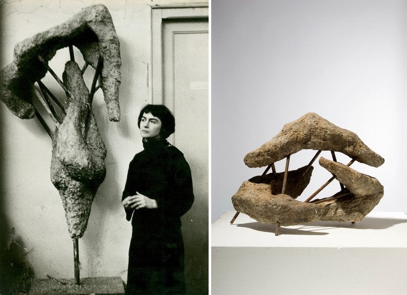 Left Olga Jevric in her studio Right Olga Jevric - Three Elemenst Ia