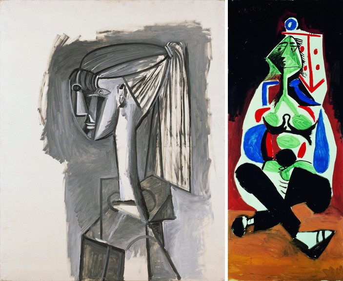 Left Pablo Picasso – Portrait de femme a la queue de cheval Right Pablo Picasso – Femme aux jambes