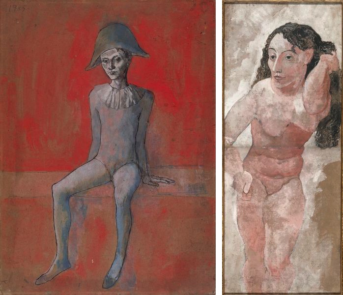 Arlequin assis au fond Rouge, Femme au peigne