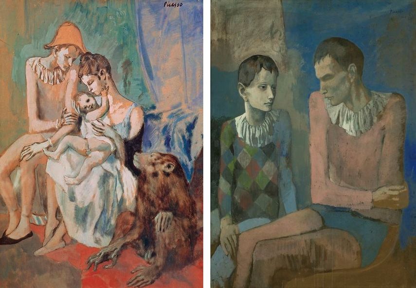 Famille de saltimbanques avec un singe, 1905, Acrobate et jeune arlequin, 1905.