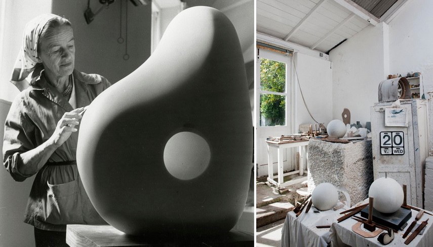 Left Rosemary Mathews - Barbara Hepworth Right Barbara Hepworth workshop