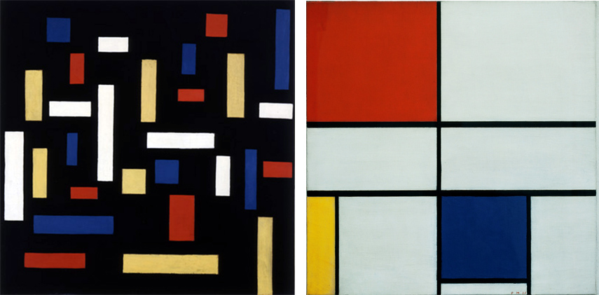 Left Theo Van Doesburg Composition VII 1917 Right Piet Mondrian Composition C No.III With Red Yellow And Blue 1935 