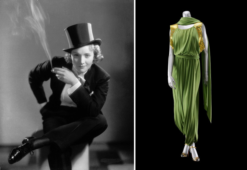 Left Tuxedo worn by Marlene Dietrich Right Jeanne Lanvin - Women evening pants ensemble