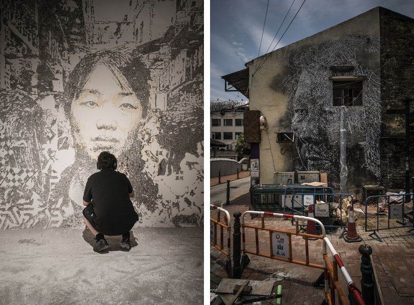 Left: Vhils in Macau, Day 3. Photo by Jose Pando Lucas / Right: Vhils in Macau, Day 6. Photo by Jose Pando Lucas
