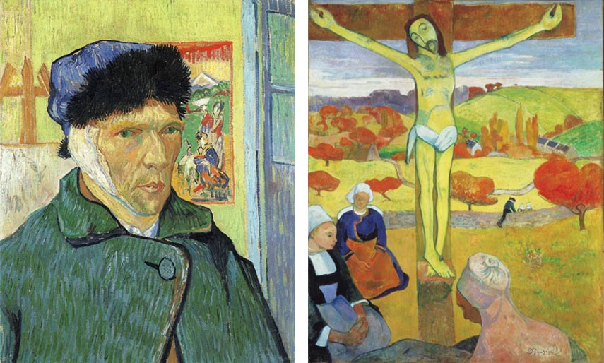 works by post impressionists artists Vincent van Gogh - Self Portrait with the Bandaged Ear/Paul Gauguin - The Yellow Christ
